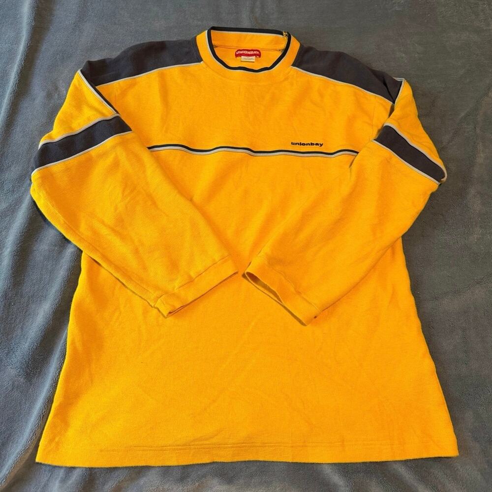 Vintage 90s Y2K Unionbay Long Sleeve Yellow Knit Shirt Mens XL